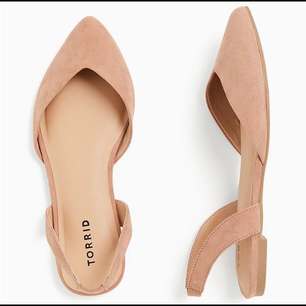TORRID TAUPE POINTED SLING BACK FLATS 10W